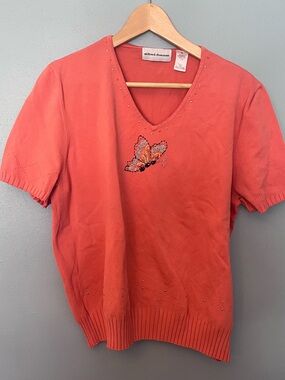 Alfred Dunner Embroidered Short Sleeve Sweater